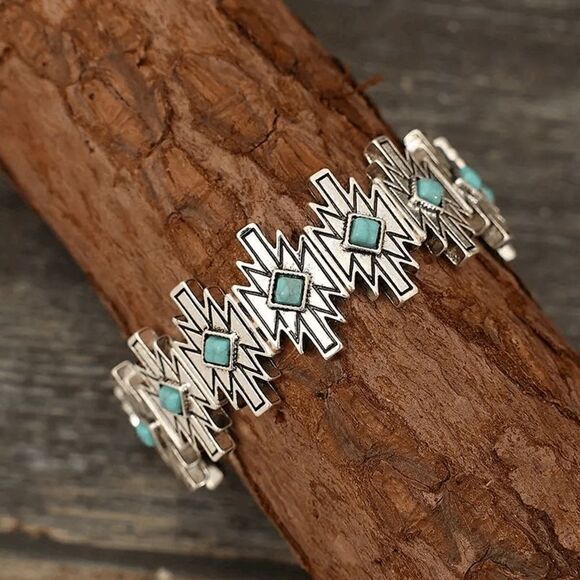Western Boho Turquoise Cross Stretch Bracelet - Picture 1 of 5